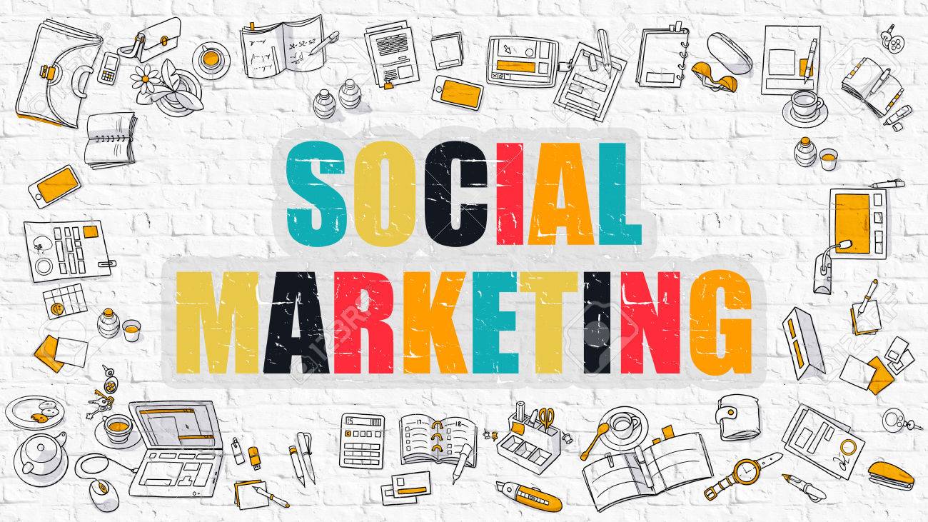 Social Marketing Concept. Multicolor on White Brickwall.